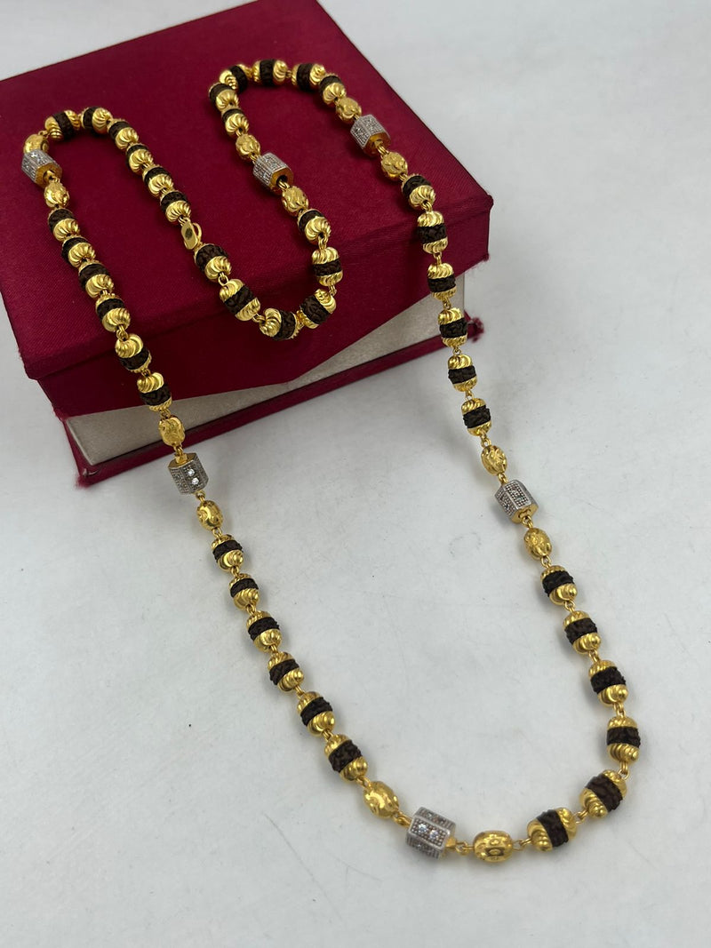 1 GRAM GOLD BLACK RUDRAKSHA MALA FOR MEN DESIGN A-54