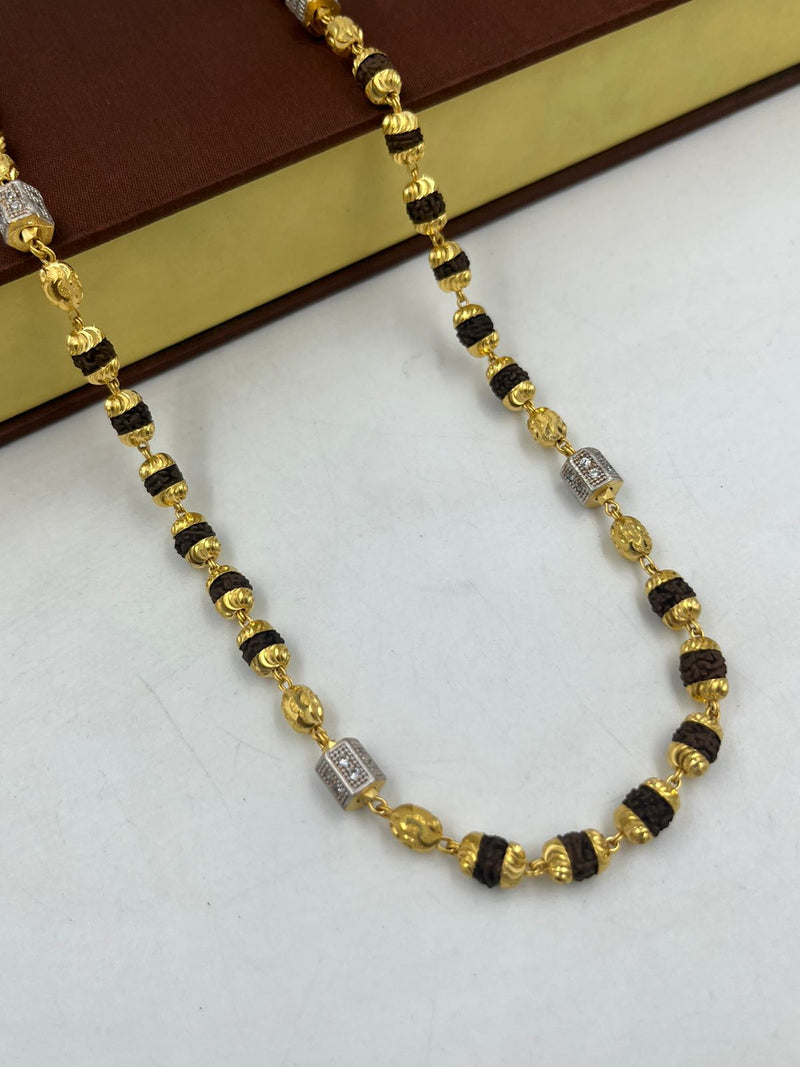 1 GRAM GOLD BLACK RUDRAKSHA MALA FOR MEN DESIGN A-54