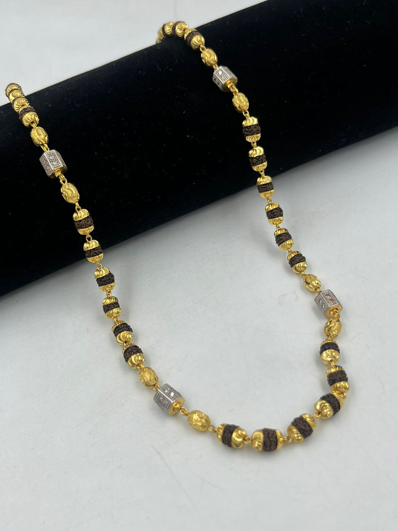 1 GRAM GOLD BLACK RUDRAKSHA MALA FOR MEN DESIGN A-54