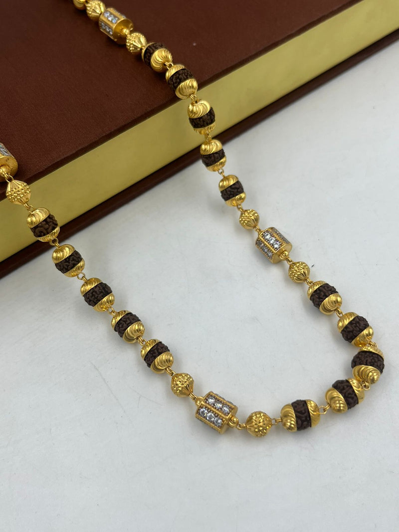 1 GRAM GOLD BLACK RUDRAKSHA MALA FOR MEN DESIGN A-56