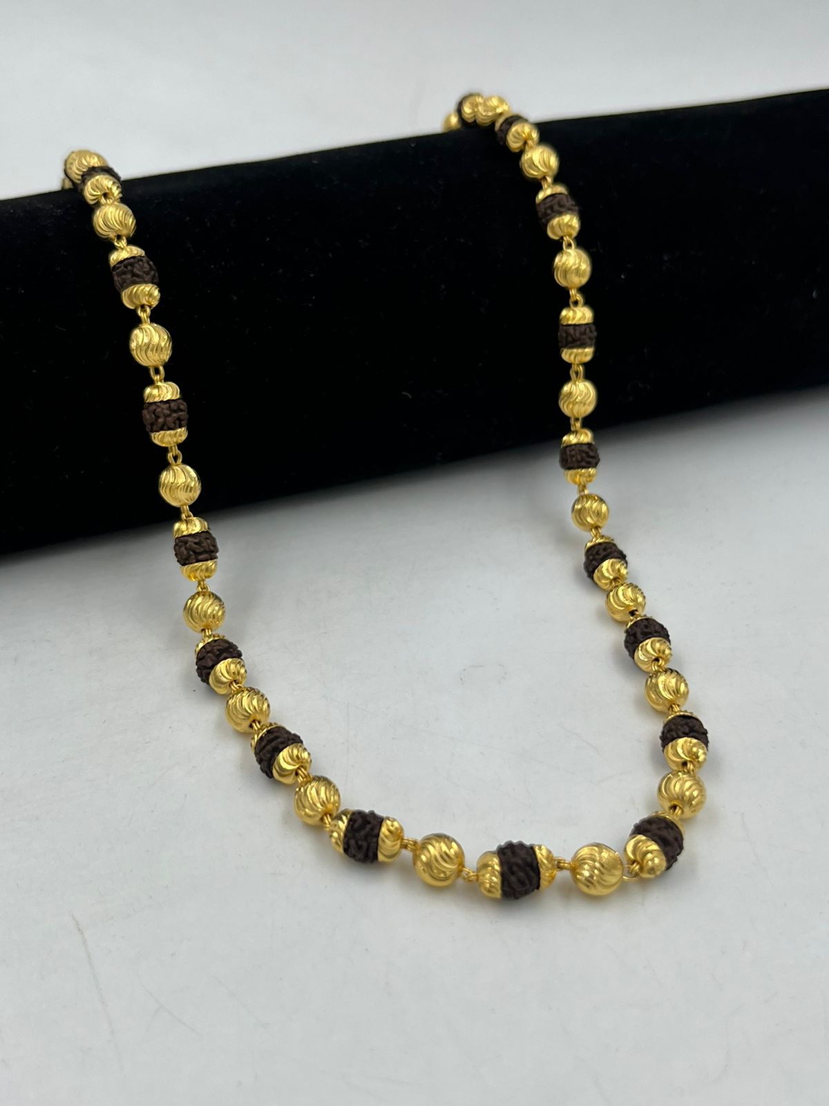 1 GRAM GOLD PLATED BLACK RUDRAKSHA MALA FOR MEN DESIGN A-61
