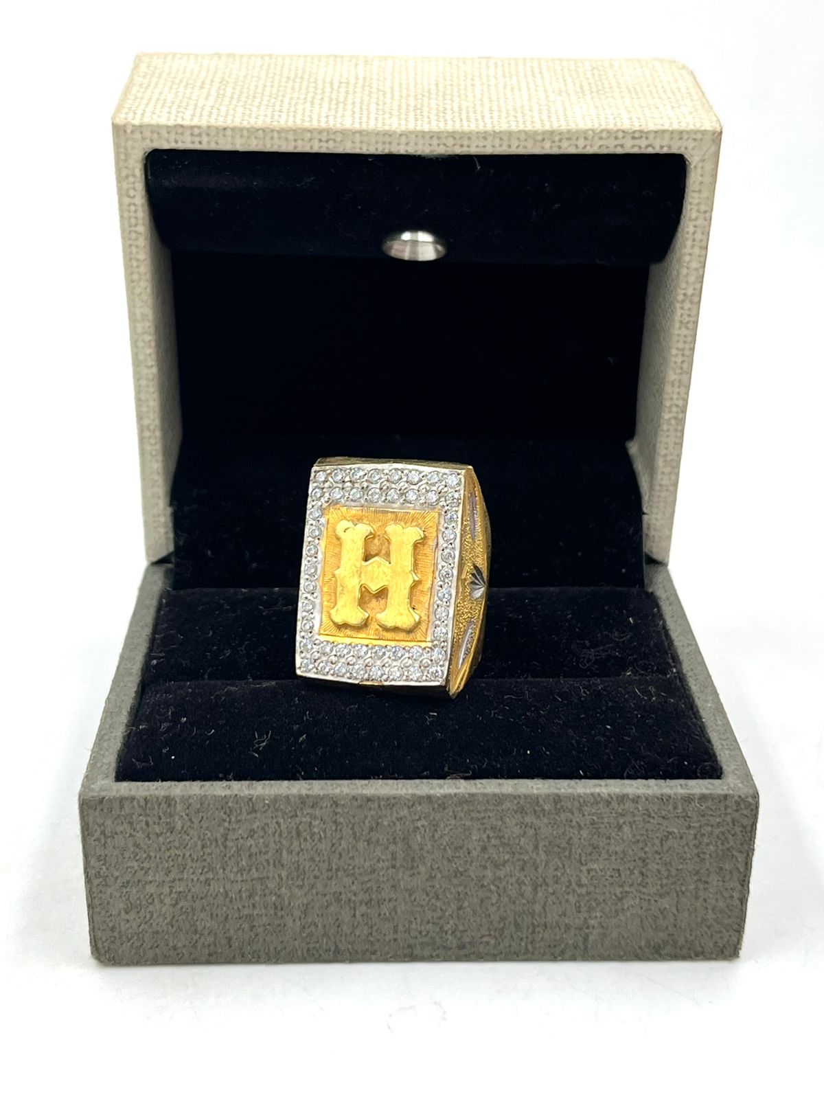 1 GRAM GOLD PLATED H LETTER RING FOR MEN DESIGN A-737