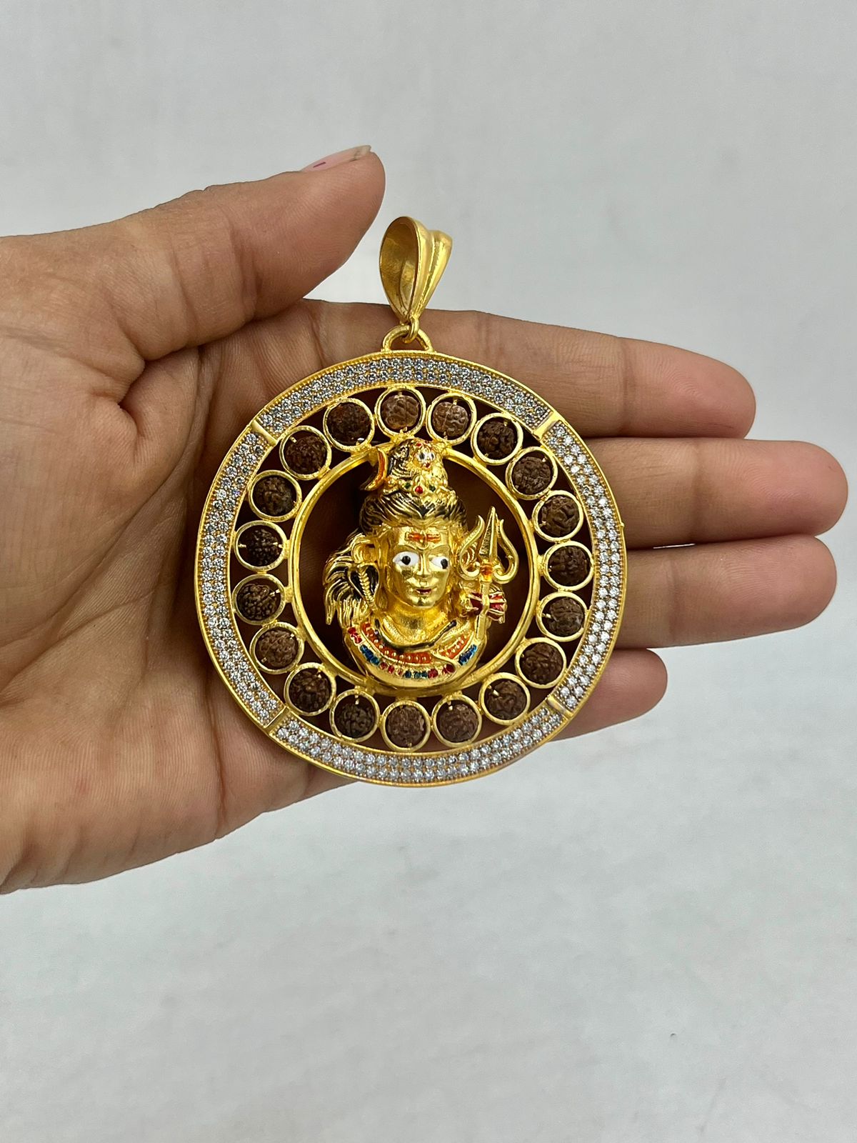 1 GRAM GOLD MAHADEV ROUND SHAPE WITH RUDRAKSHA WITH MAHADEV PENDANT FOR MEN DESIGN A-335