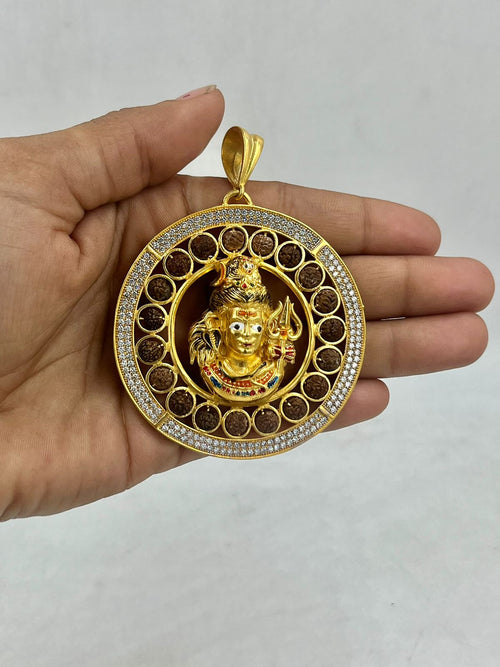 1 GRAM GOLD MAHADEV ROUND SHAPE WITH RUDRAKSHA WITH MAHADEV PENDANT FOR MEN DESIGN A-335
