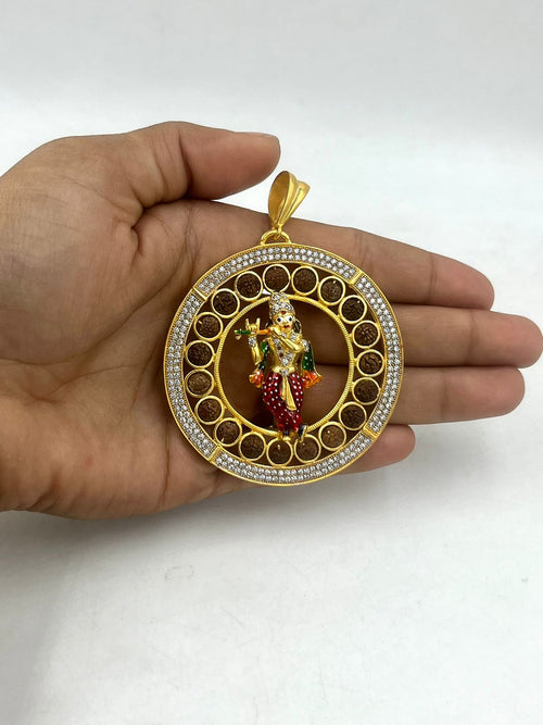 1 GRAM GOLD KRISHNA ROUND SHAPE WITH RUDRAKSHA WITH PENDANT FOR MEN DESIGN A-336