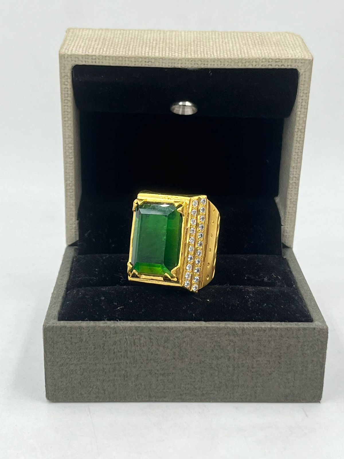 1 GRAM GOLD GREEN DIAMOND RING FOR MEN DESIGN A-775
