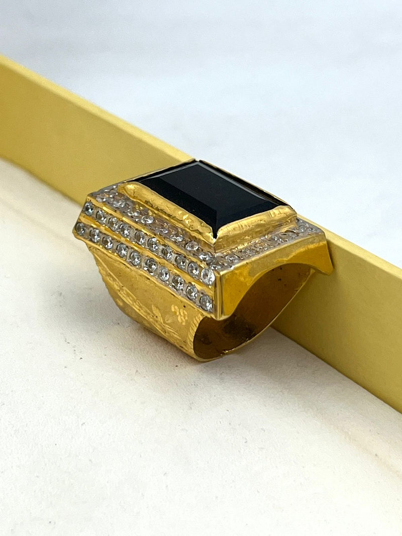 1 GRAM GOLD BLACK DIAMOND RING FOR MEN DESIGN A-781