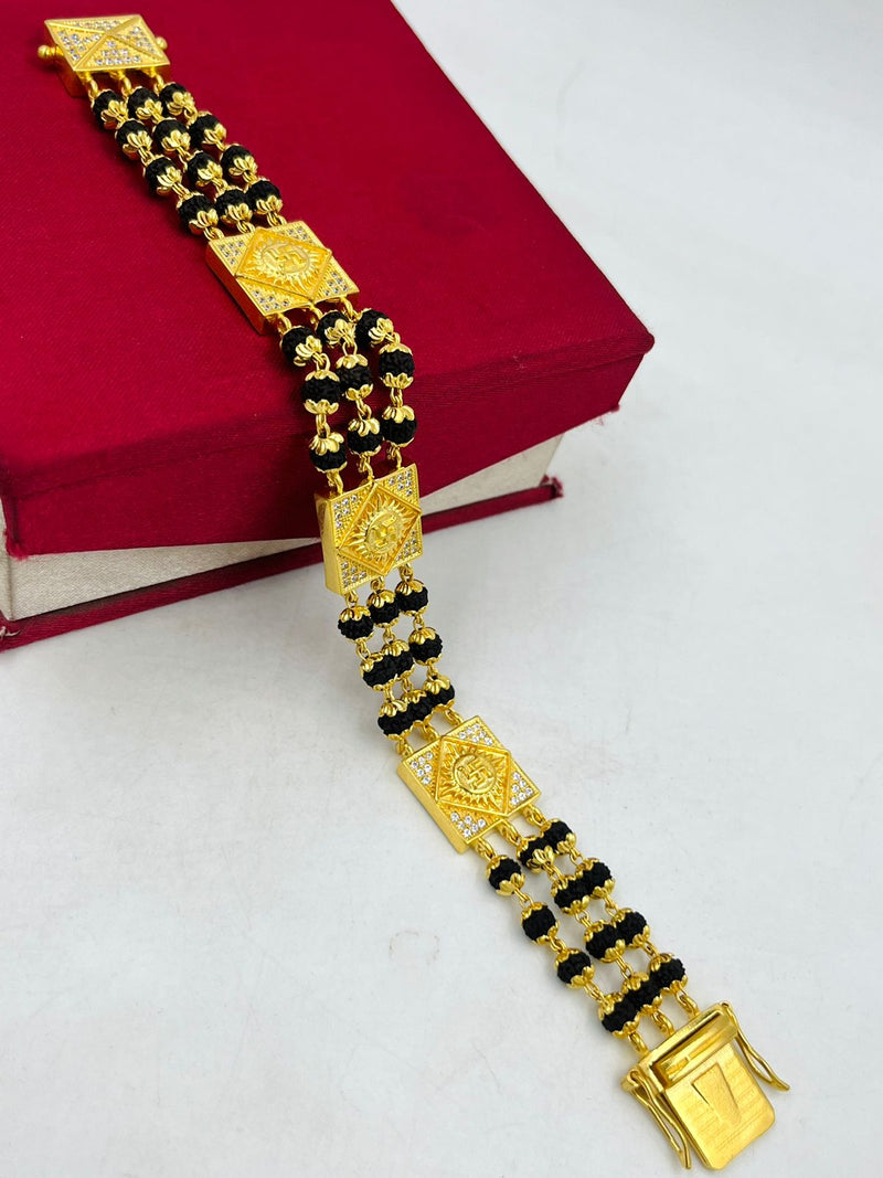 1 GRAM GOLD BLACK RUDRAKSHA SATHIYA BRACELET FOR MEN DESIGN A-277