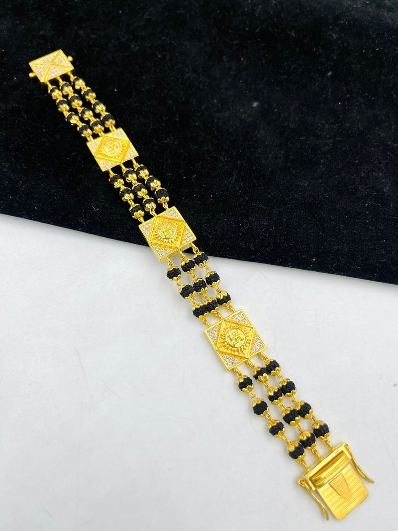 1 GRAM GOLD BLACK RUDRAKSHA SATHIYA BRACELET FOR MEN DESIGN A-277