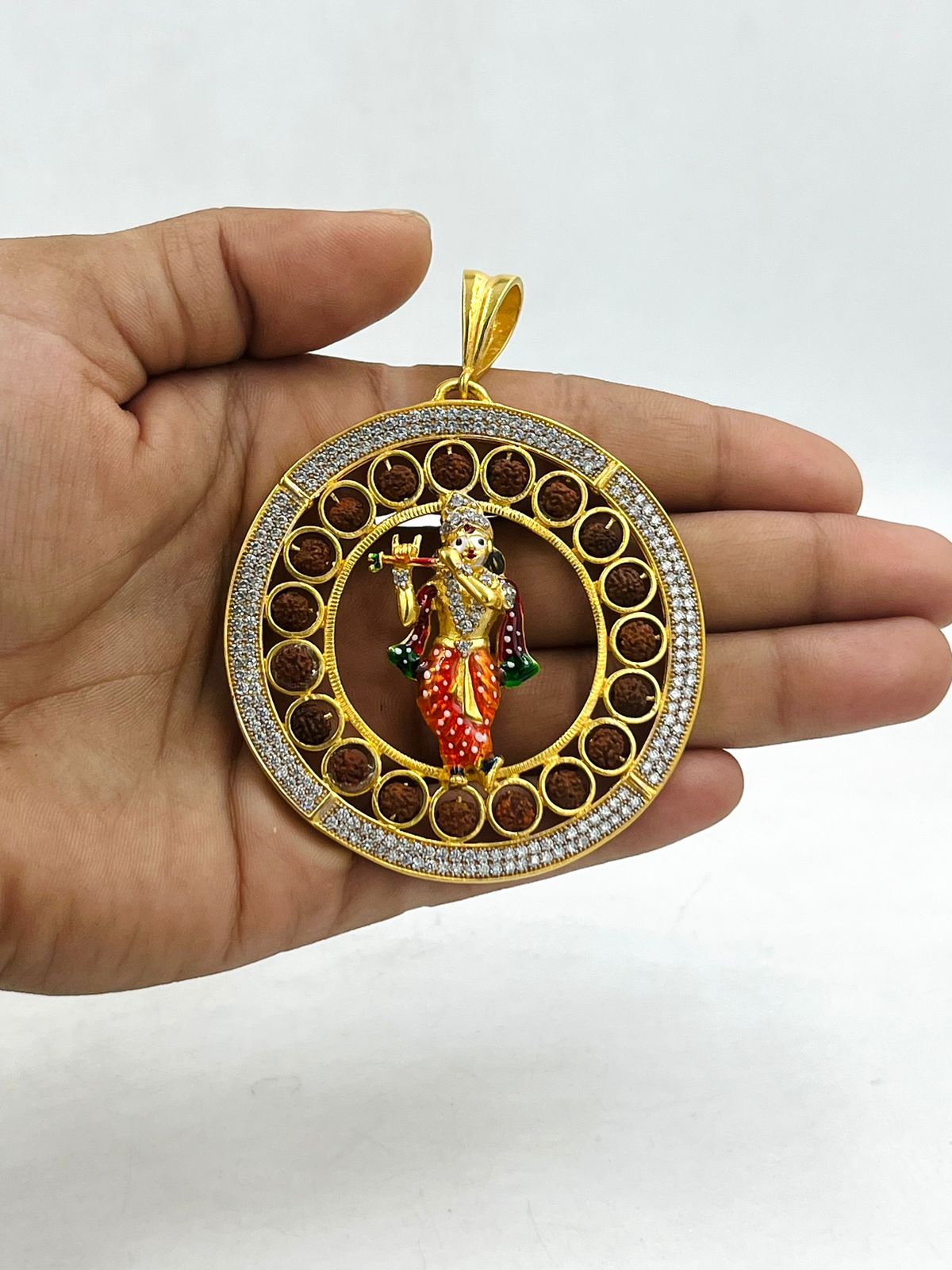 1 GRAM GOLD KRISHNA ROUND SHAPE WITH RUDRAKSHA WITH PENDANT FOR MEN DESIGN A-338