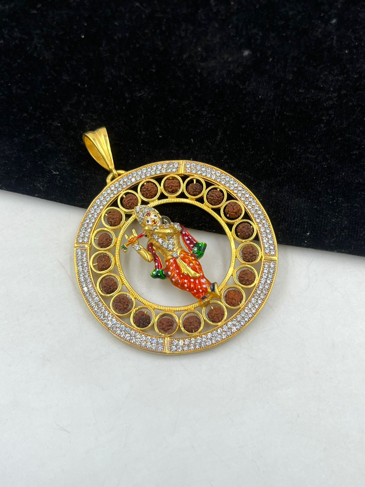 1 GRAM GOLD KRISHNA ROUND SHAPE WITH RUDRAKSHA PENDANT FOR MEN DESIGN A-338