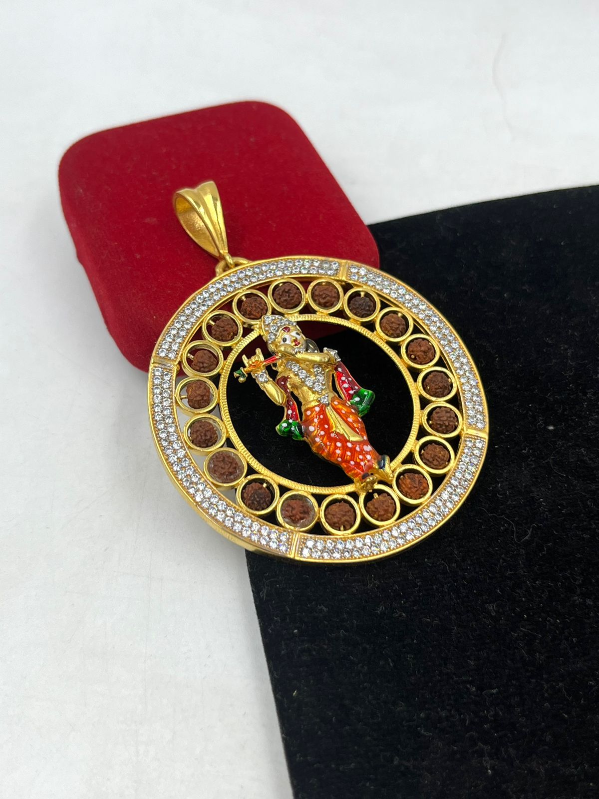 1 GRAM GOLD KRISHNA ROUND SHAPE WITH RUDRAKSHA PENDANT FOR MEN DESIGN A-338