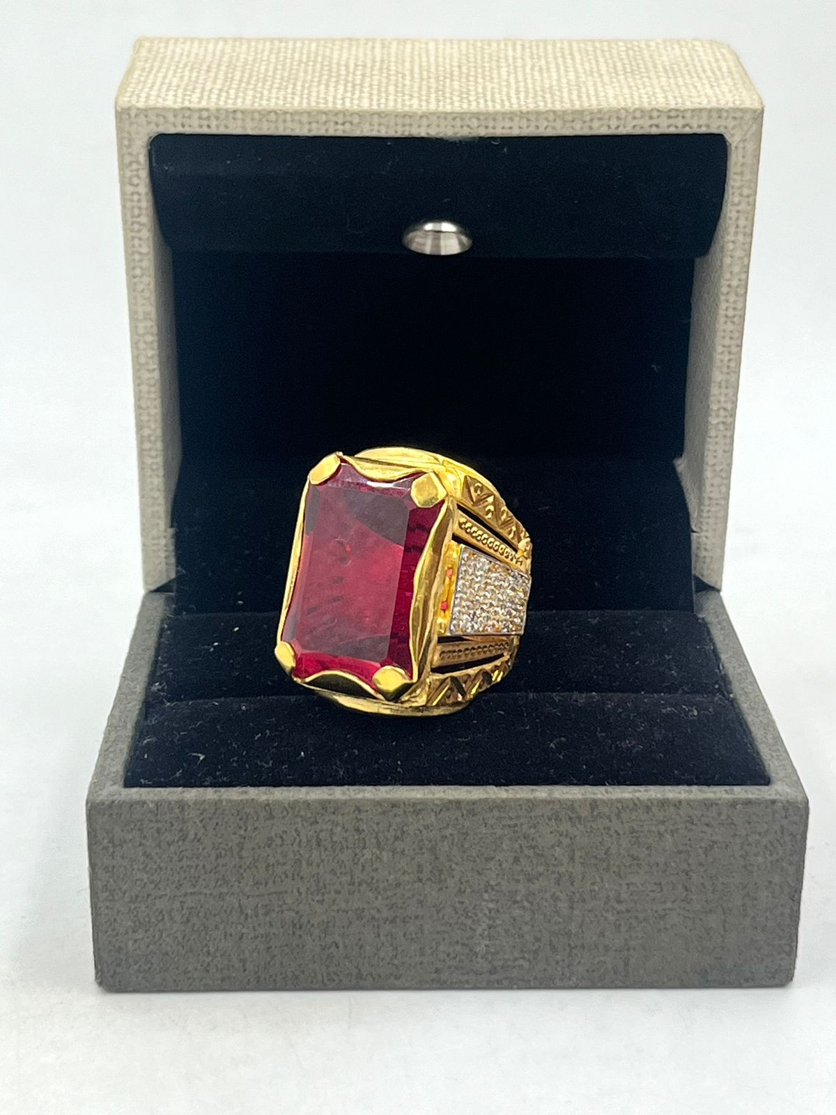 1 GRAM GOLD FORMING RED DIAMOND RING FOR MEN DESIGN A-814