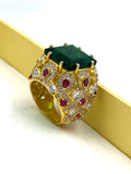 1 GRAM GOLD FULL DIAMOND WITH BIG STONE RING FOR MEN DESIGN A-824