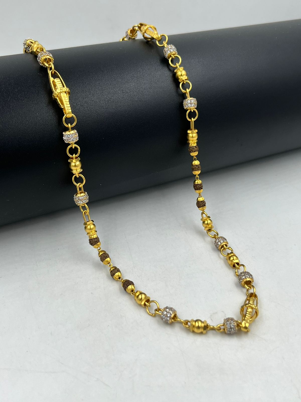 1 GRAM GOLD BROWN RUDRAKSHA MALA FOR MEN DESIGN A-66