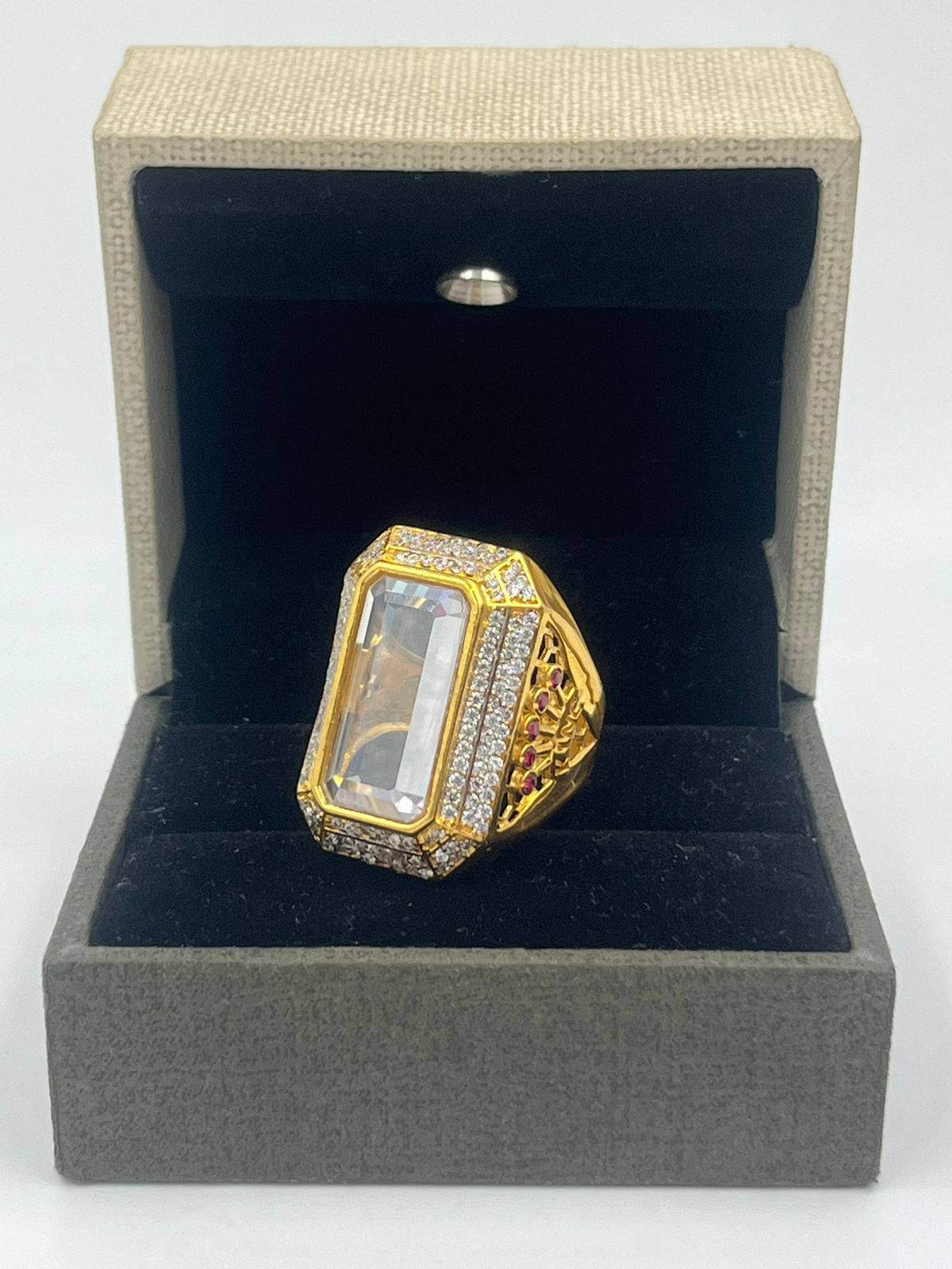 1 GRAM GOLD FORMING WHITE DIAMOND WITH KING RING FOR MEN DESIGN A-834