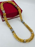 1 GRAM GOLD GOP INDO CHAIN WITH DAMRU DIAMOND CHAIN FOR MEN DESIGN A-557