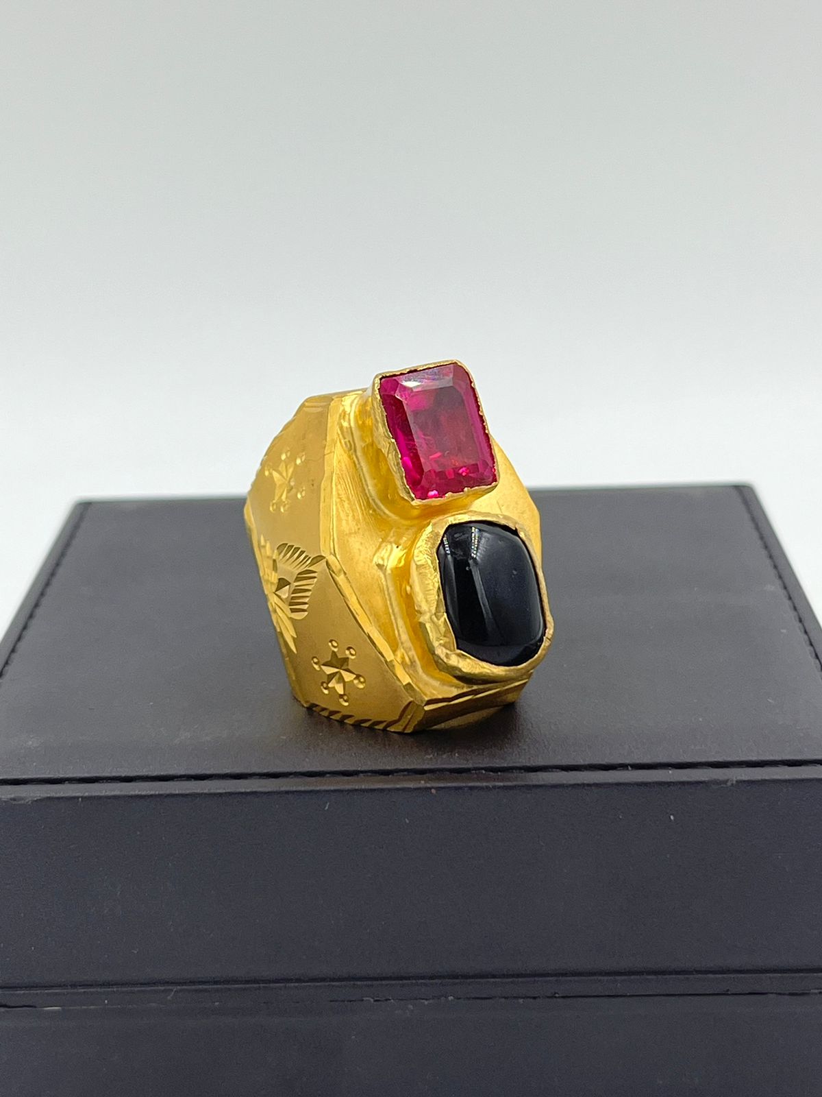 1 GRAM GOLD FORMING GENTS STONE DIAMOND RING FOR MEN DESIGN A-972