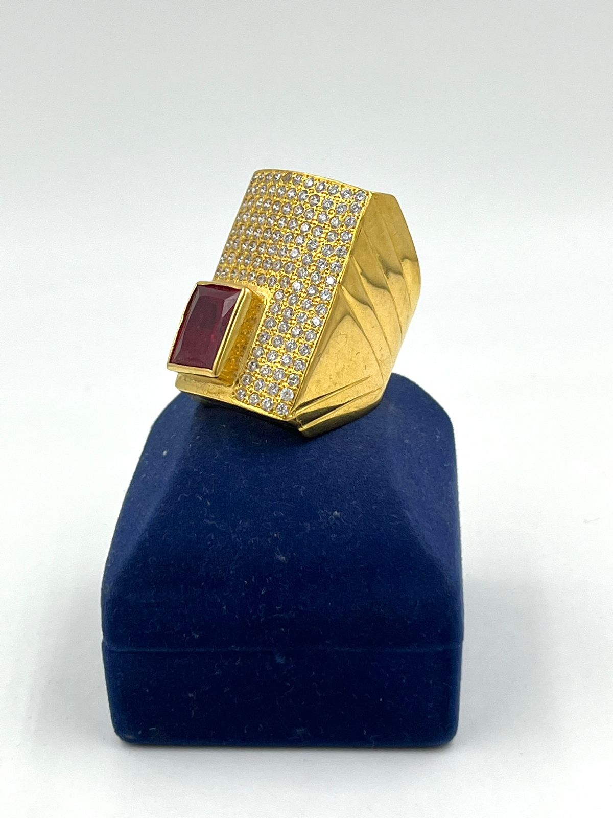 1 GRAM GOLD FORMING GENTS STONE DIAMOND RING FOR MEN DESIGN A-973
