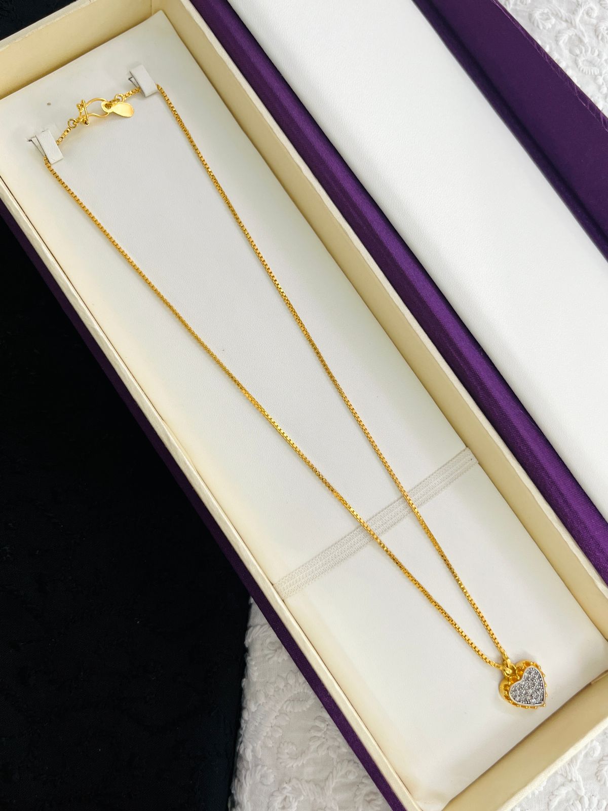 1 GRAM GOLD LADIES CHAIN WITH HEART PENDANT , WOMEN'S CHAIN WITH HEART PENDANT DESIGN A-2