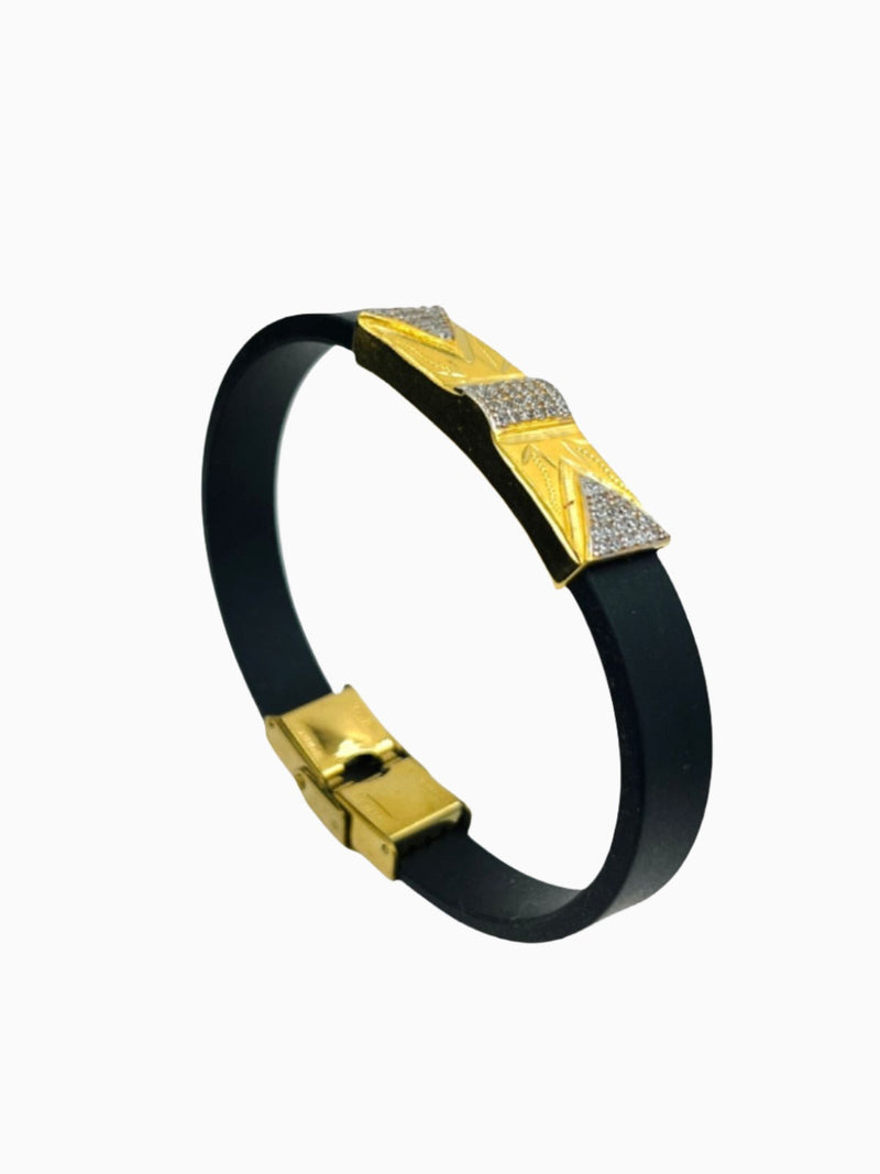 1 GRAM GOLD BLACK BELT BRACELET FOR MEN DESIGN A-327