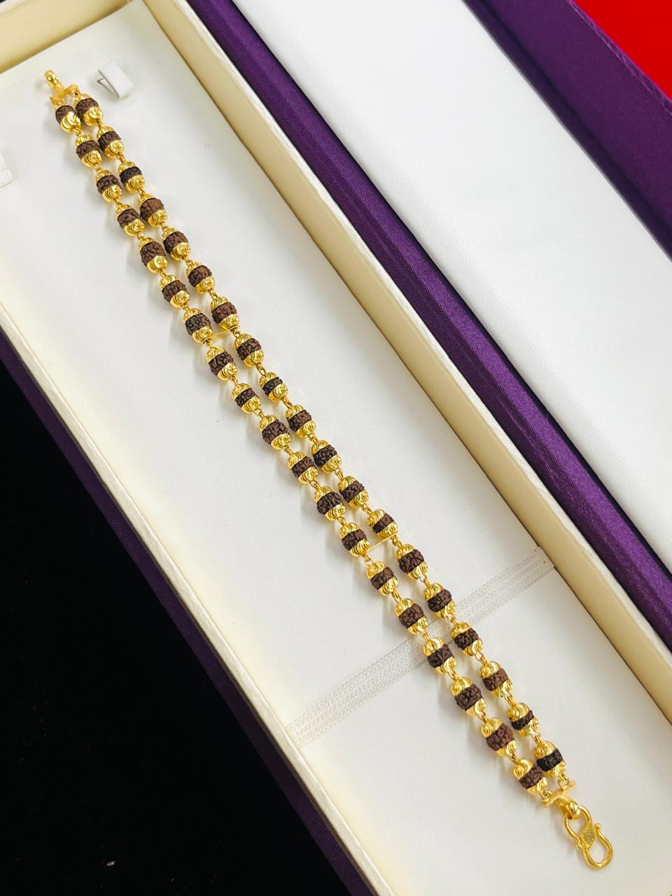 1 GRAM GOLD FORMING 2 LINE RUDRAKSHA BRACELET FOR MEN DESIGN A-343