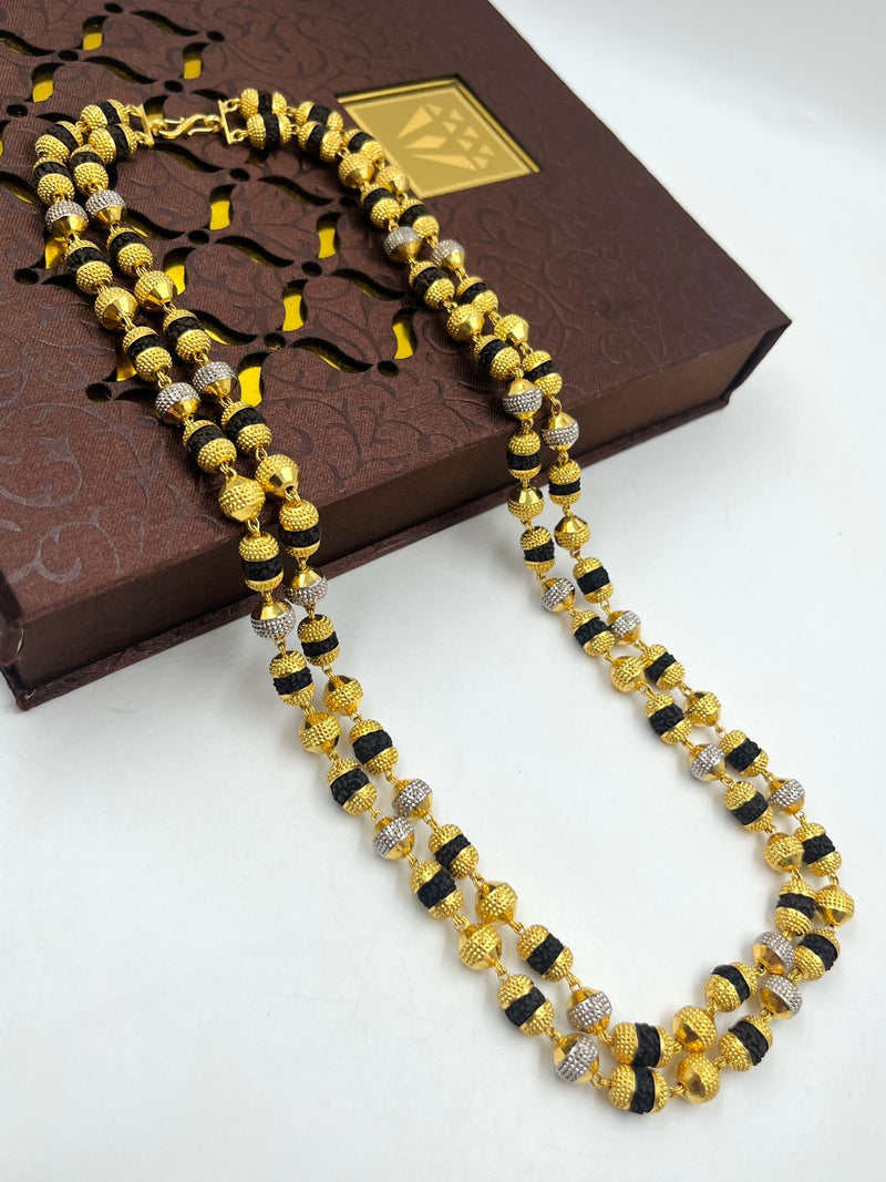1 GRAM GOLD 2 LINE RUDRAKSHA MALA FOR MEN DESIGN A-94