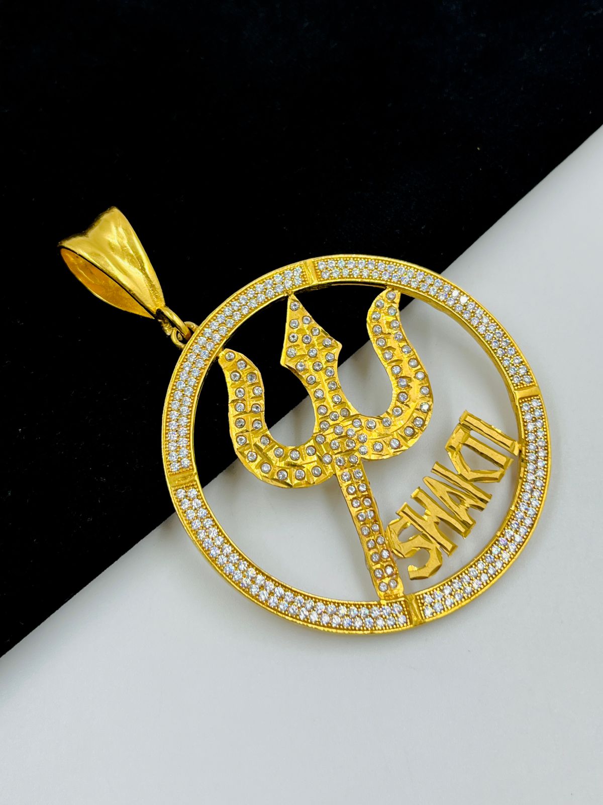 1 GRAM GOLD TRISHUL , SHAKTI DIAMOND PENDANT FOR MEN DESIGN A-513