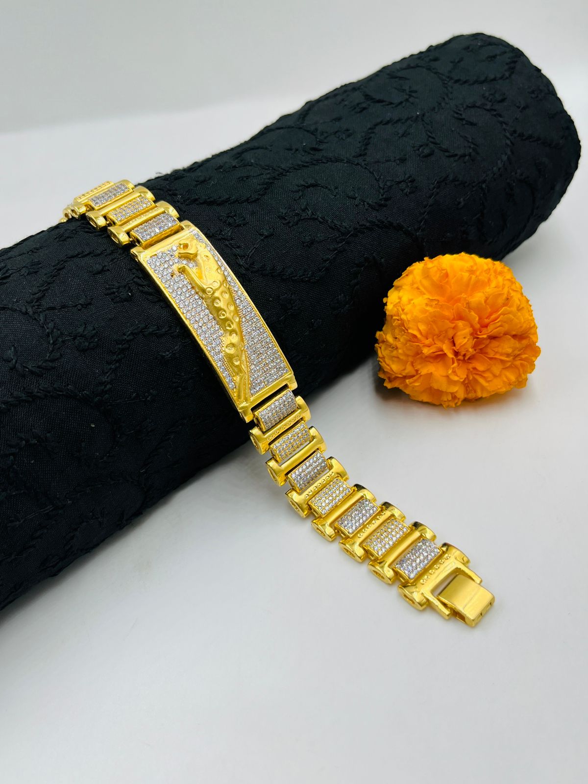 1 GRAM GOLD JAGUAR DIAMOND BRACELET FOR MEN DESIGN A-385