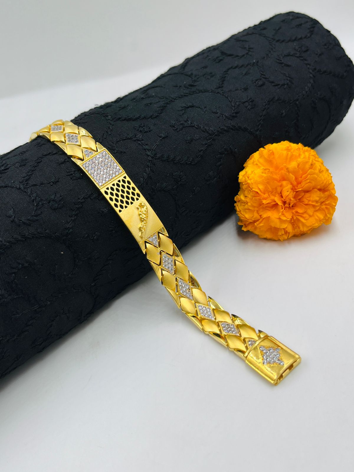 1 GRAM GOLD JAGUAR DIAMOND BRACELET FOR MEN DESIGN A-387