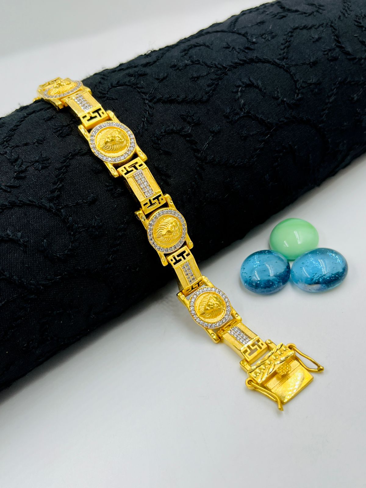 1 GRAM GOLD LION FACE DIAMOND BRACELET FOR MEN DESIGN A-408