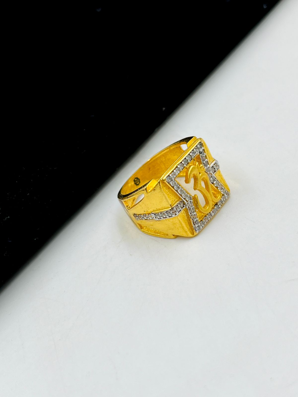 1 GRAM GOLD OM (AUM) DIAMOND RING FOR MEN DESIGN A-1091