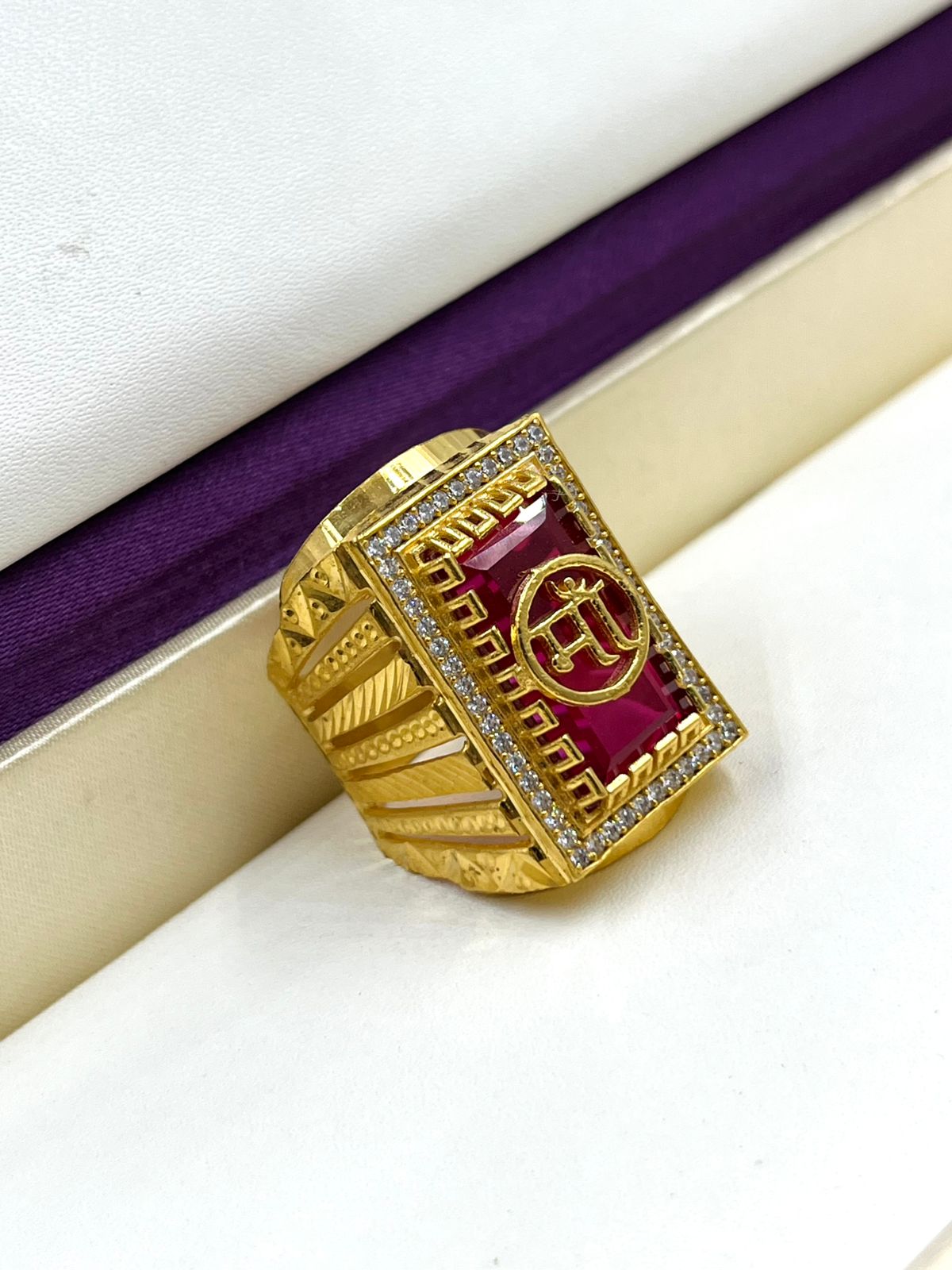 1 GRAM GOLD MAA WITH DIAMOND RING FOR MEN DESIGN A-1117