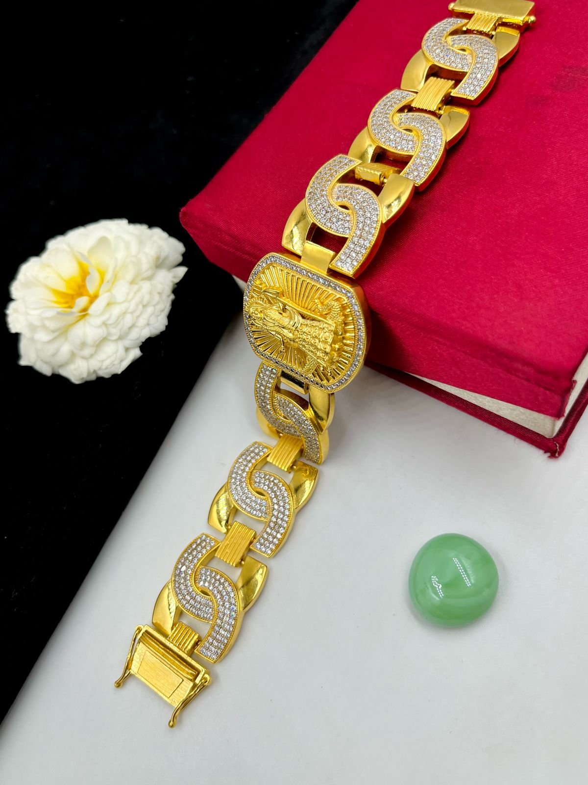 1 GRAM GOLD FORMING MAA KHODIYAR DIAMOND BRACELET FOR MEN DESIGN A-451