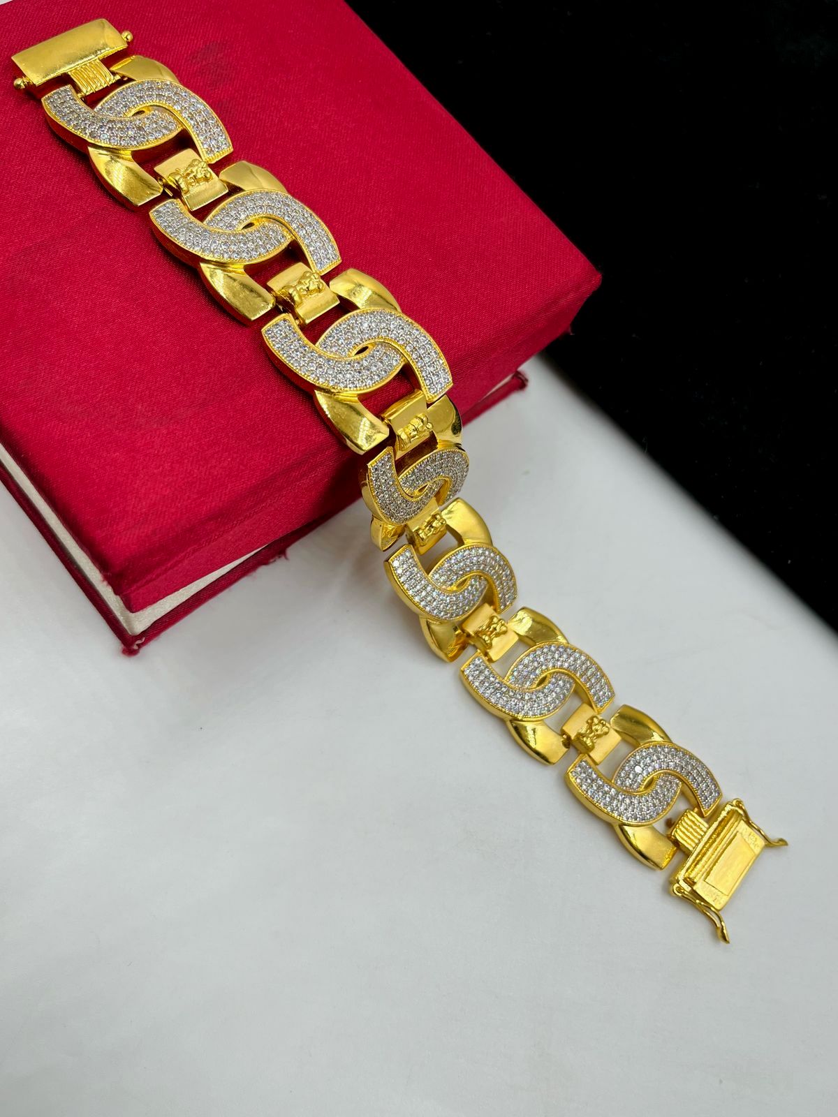 1 GRAM GOLD FORMING MUDRA DIAMOND BRACELET FOR MEN DESIGN A-456