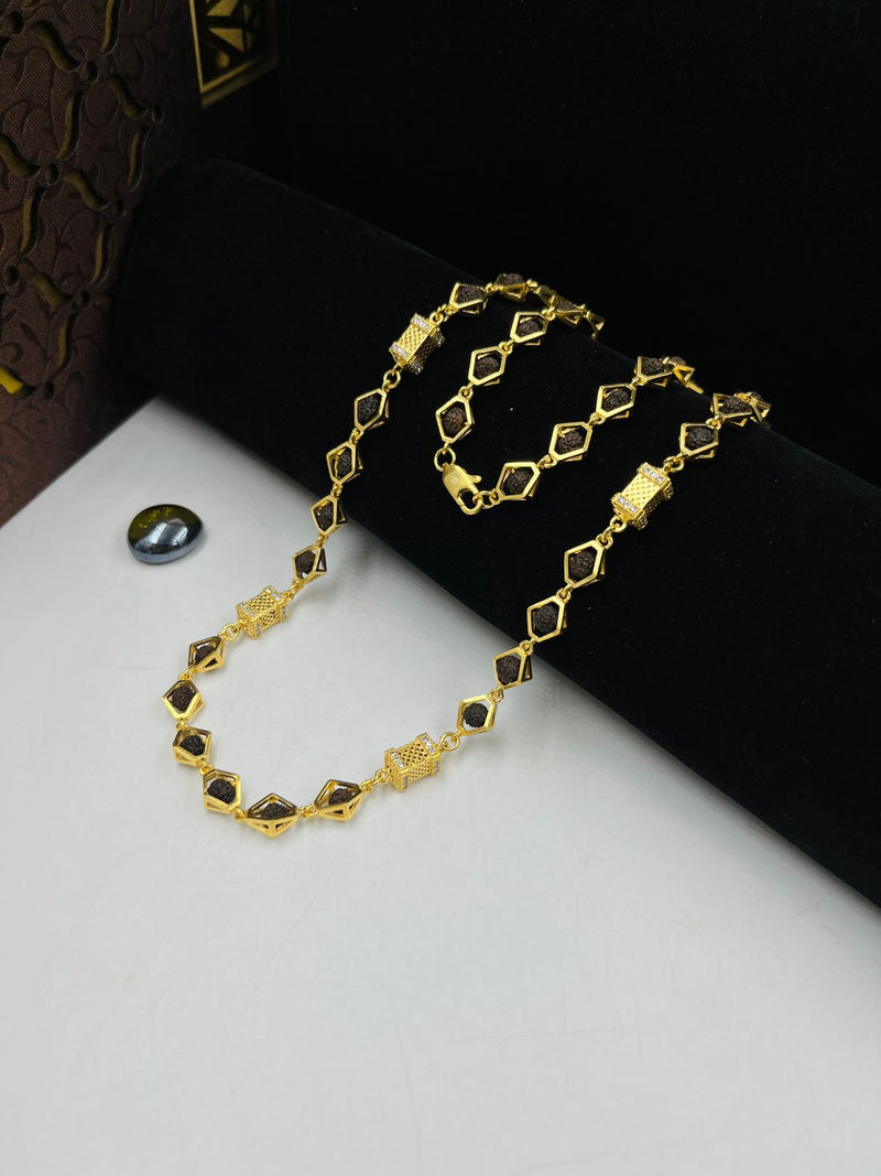 1 GRAM GOLD ANTIQUE DIAMOND RUDRAKSHA MALA FOR MEN DESIGNN A-114