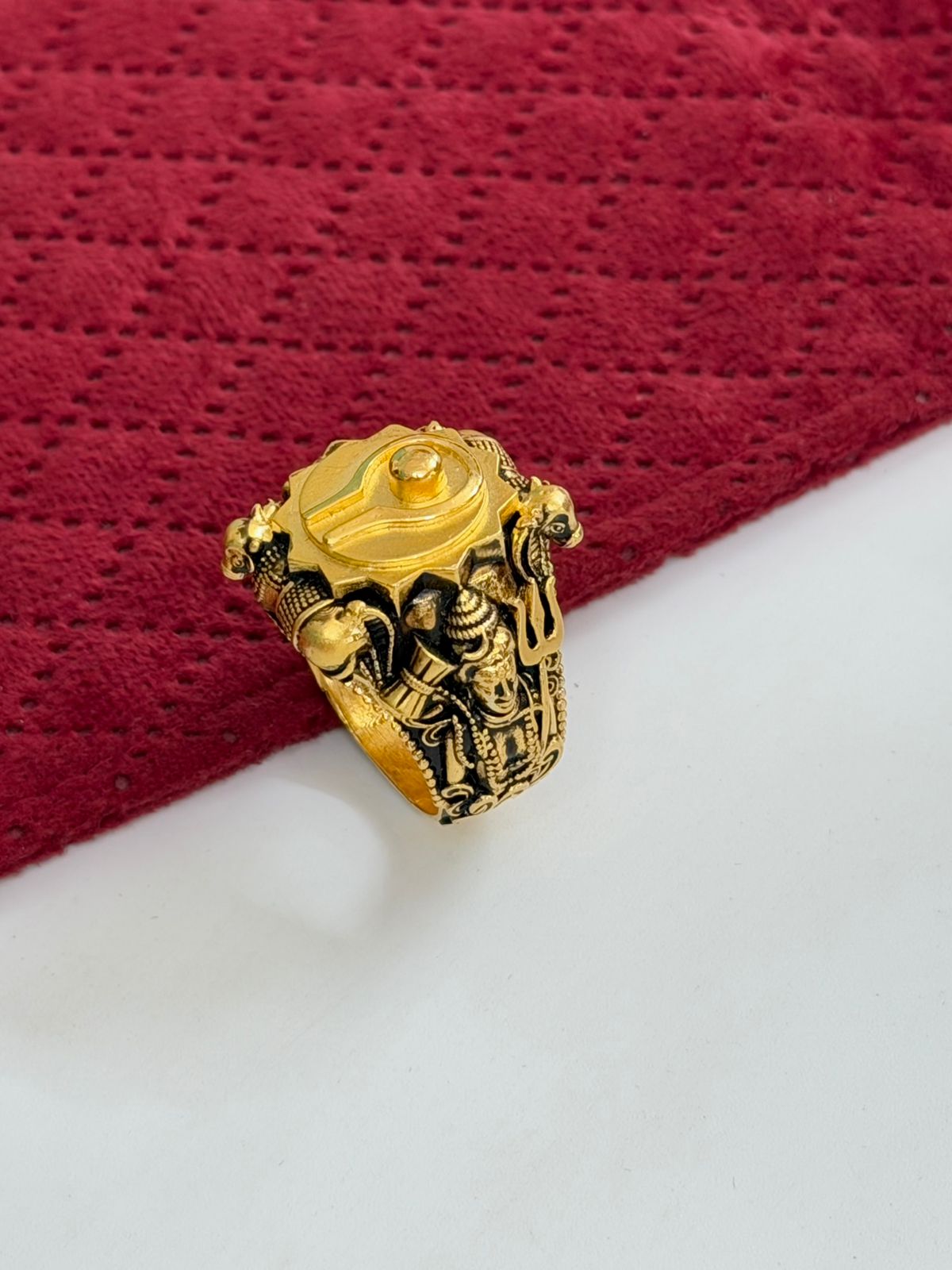 1 GRAM GOLD SHIVLING WITH MAHADEV RING FOR MEN DESIGN A-1081
