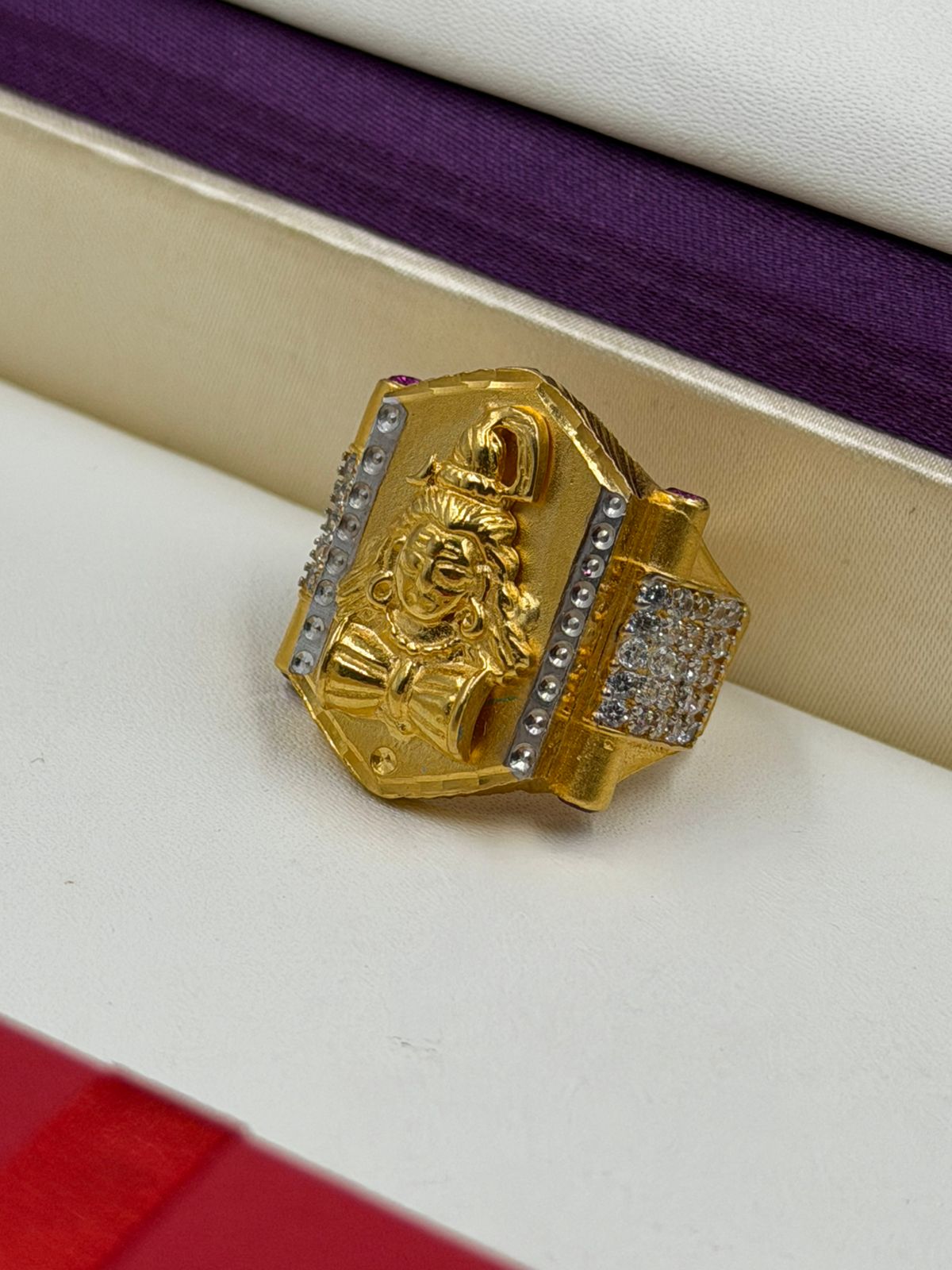 1 GRAM GOLD PLATING MAHADEV DIAMOND  RING FOR MEN DESIGN A-265