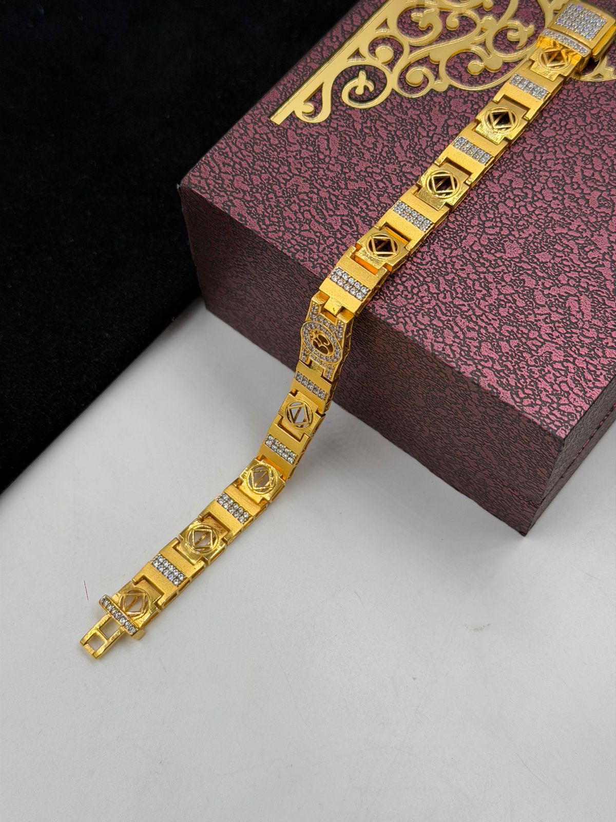 1 GRAM GOLD OM (AUM) DIAMOND PREMIUM BRACELET FOR MEN DESIGN A-523
