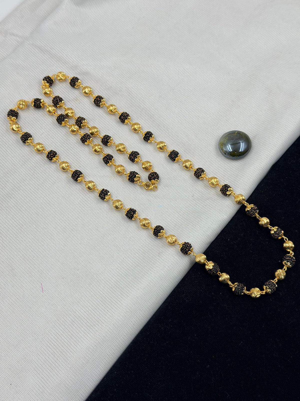 1 GRAM GOLD FORMING BLACK RUDRAKSHA MALA FOR MEN DESIGN A-27