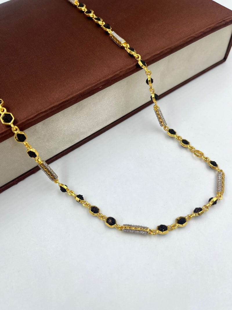 1 GRAM GOLD BLACK RUDRAKSHA MALA FOR MEN DESIGN A-82