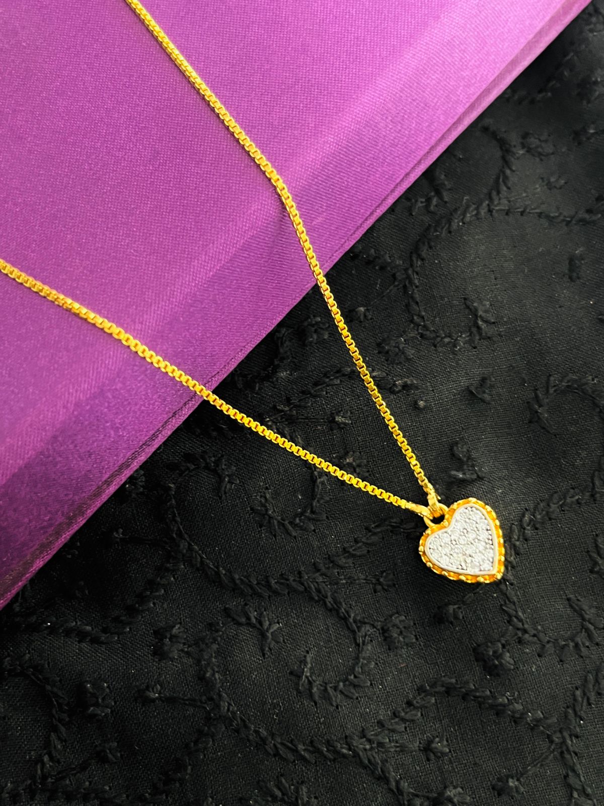1 GRAM GOLD LADIES CHAIN WITH HEART PENDANT , WOMEN'S CHAIN WITH HEART PENDANT DESIGN A-2