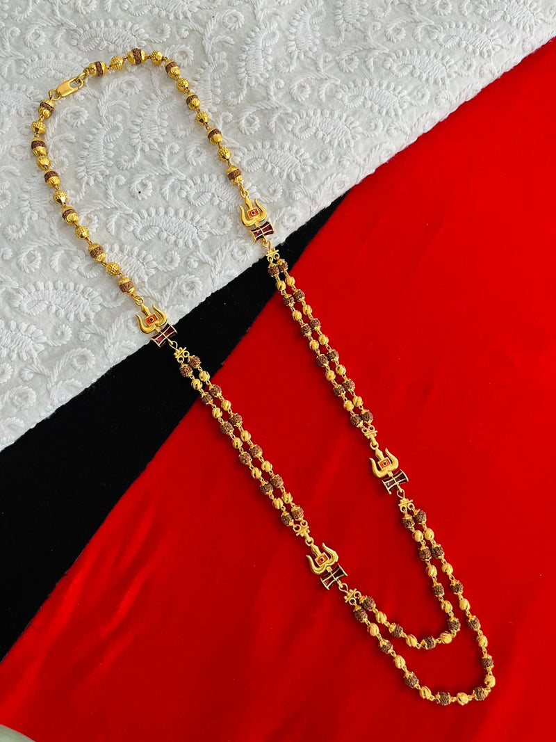 1 GRAM GOLD 2 LINE TRISHUL RUDRAKSHA MALA FOR MEN DESIGN A-87