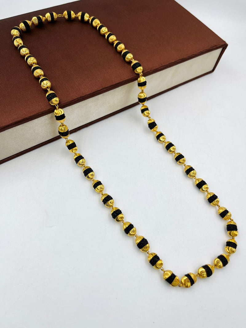 1 GRAM GOLD BLACK RUDRAKSHA MALA FOR MEN DESIGN A-85