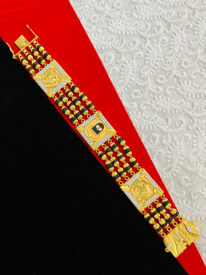 1 GRAM GOLD 4 LINE RUDRAKSHA SHIVLING OM (AUM) BRACELET FOR MEN DESIGN A-347