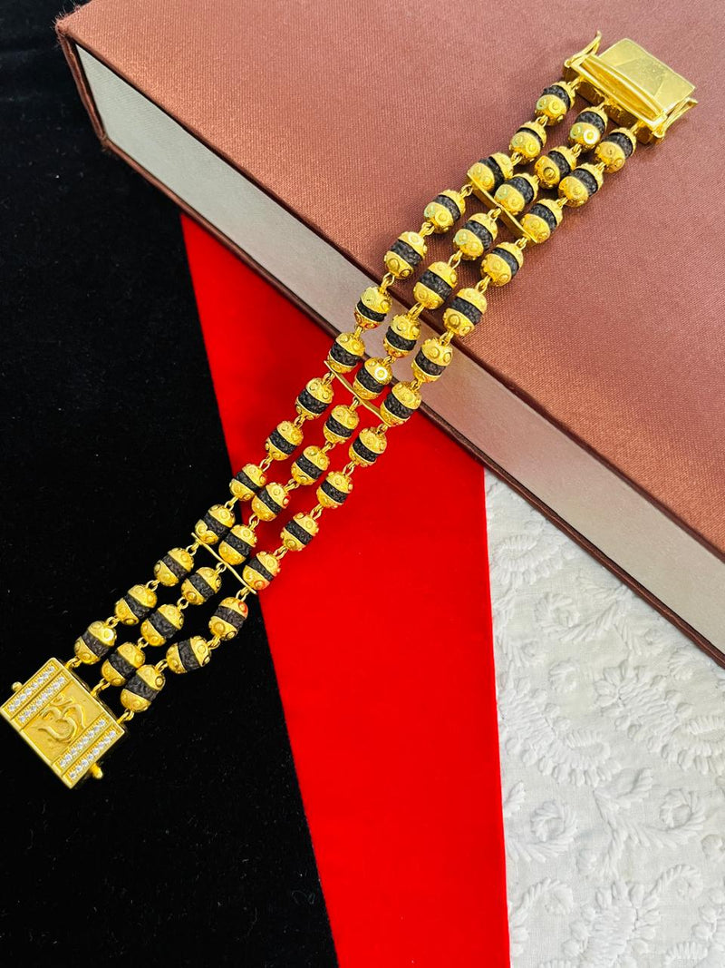 1 GRAM GOLD 3 LINE RUDRAKSHA OM (AUM) BRACELET FOR MEN DESIGN A-348