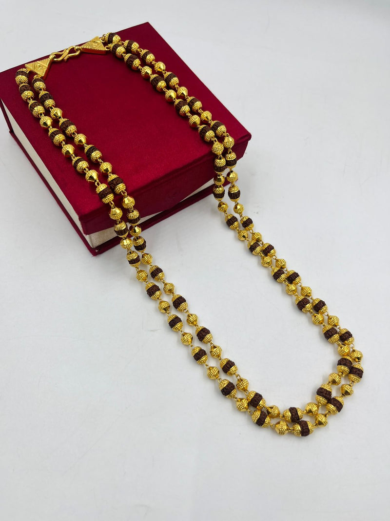 1 GRAM GOLD 2 LINE RUDRAKSHA MALA FOR MEN DESIGN A-95