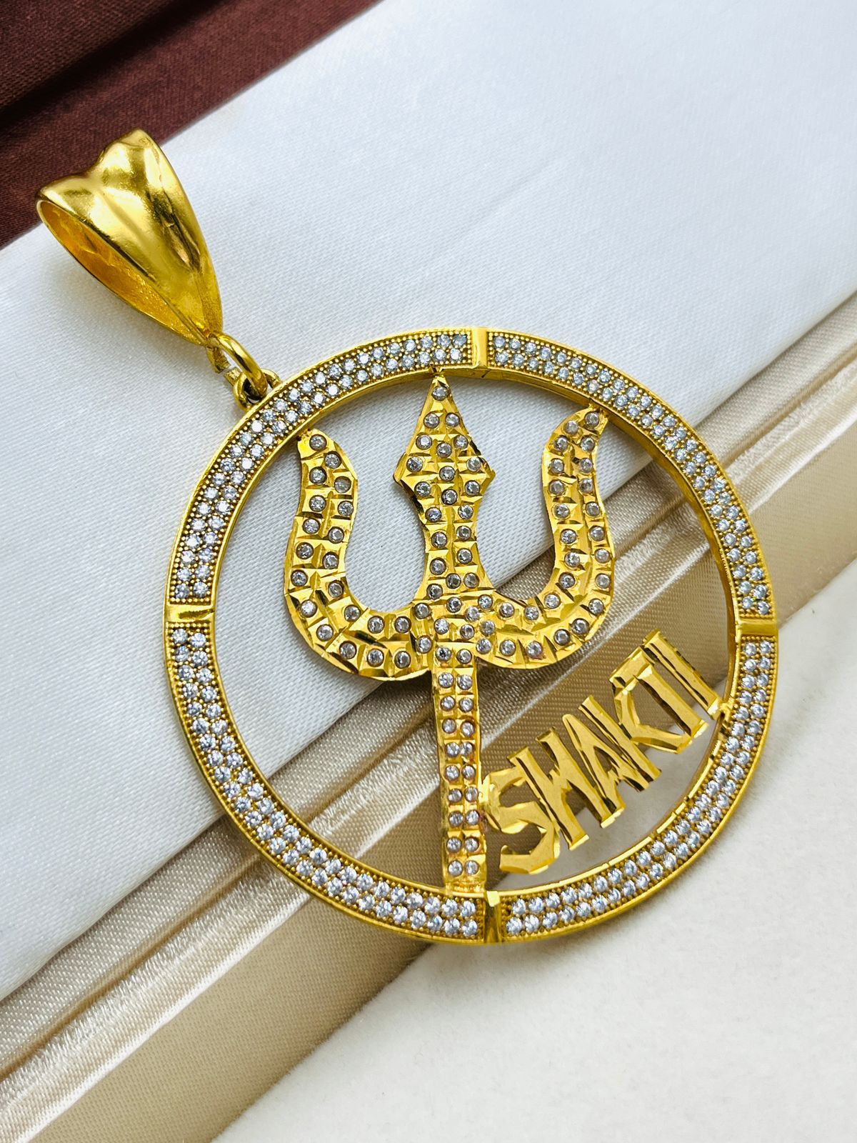 1 GRAM GOLD TRISHUL , SHAKTI DIAMOND PENDANT FOR MEN DESIGN A-513
