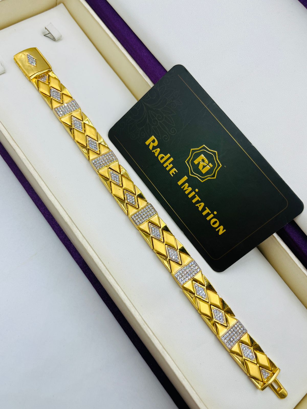 1 GRAM GOLD PLATED DIAMOND BRACELET FOR MEN DESIGN A-376