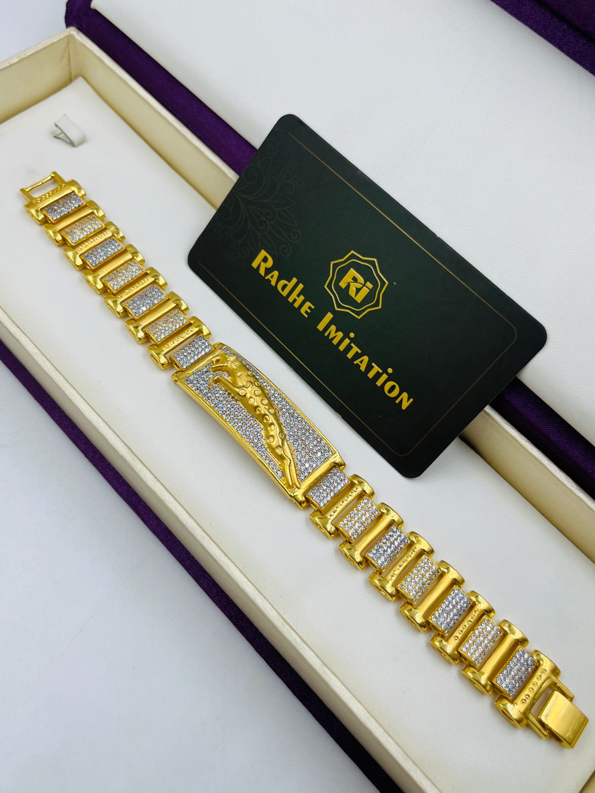 1 GRAM GOLD JAGUAR DIAMOND BRACELET FOR MEN DESIGN A-385